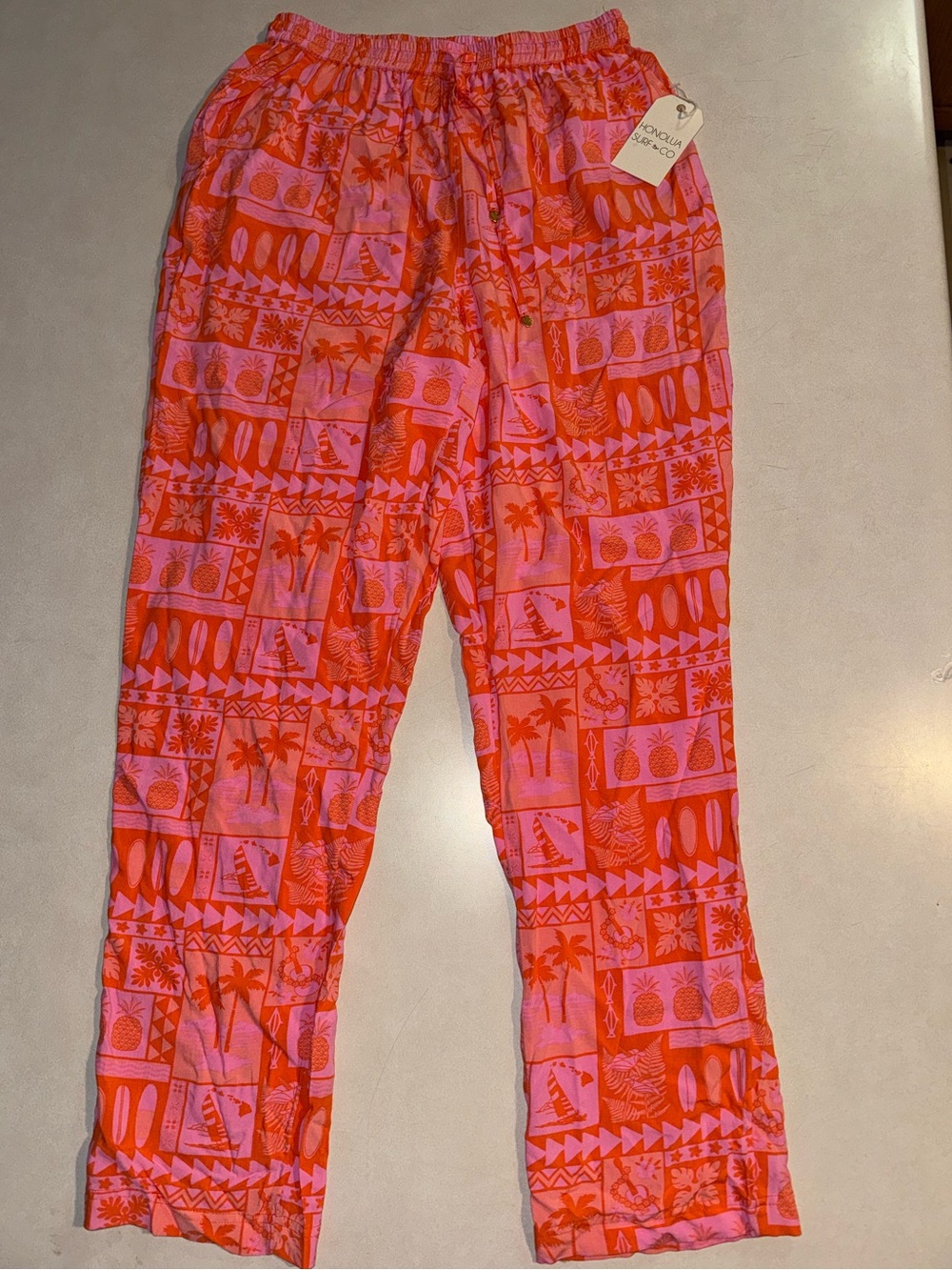 NWT Honolulu Surf Co Neon Pants Medium M Pink Orange Vacation Beach Coastal